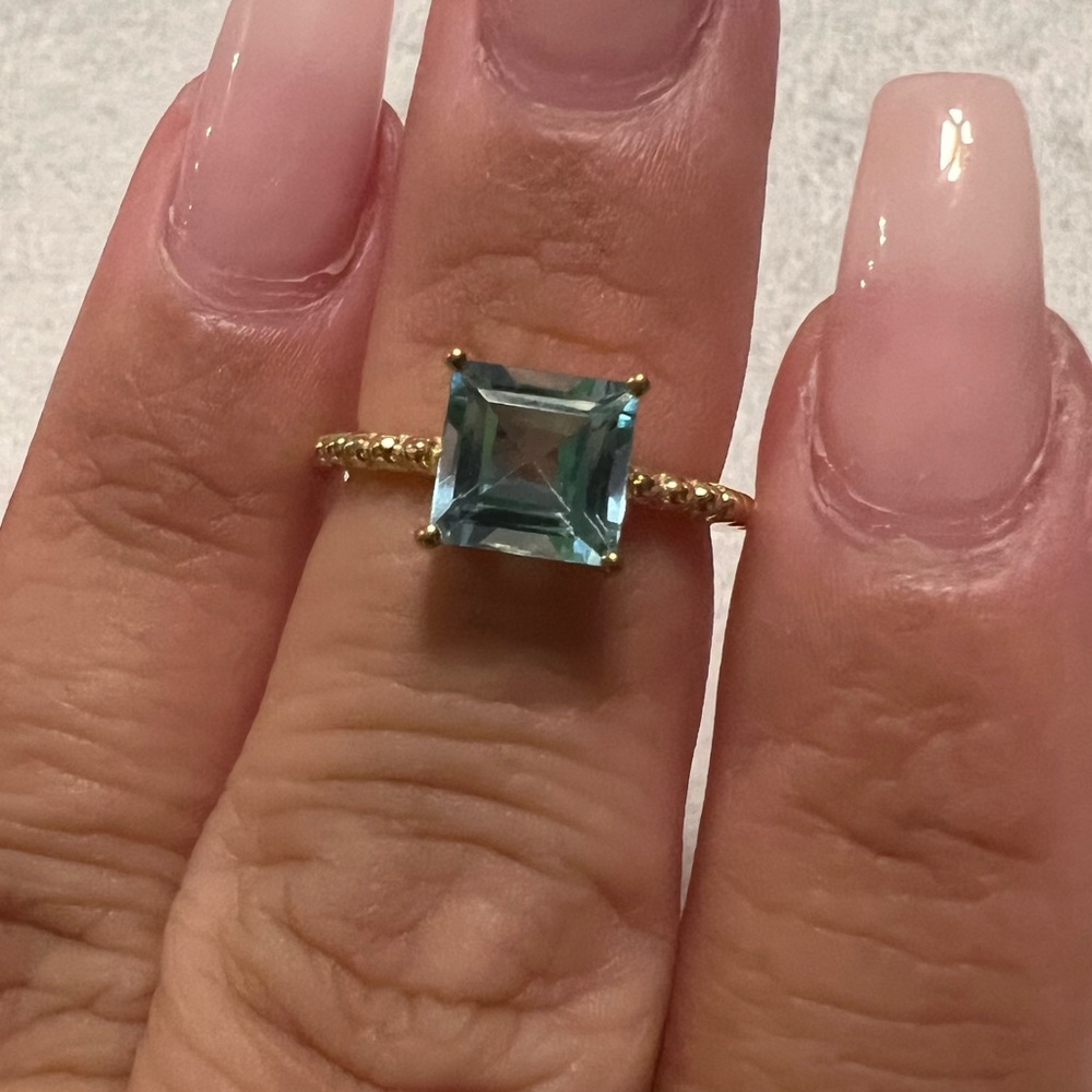 Judith Ripka Blue Topaz Gold Ring - Picture 9 of 12